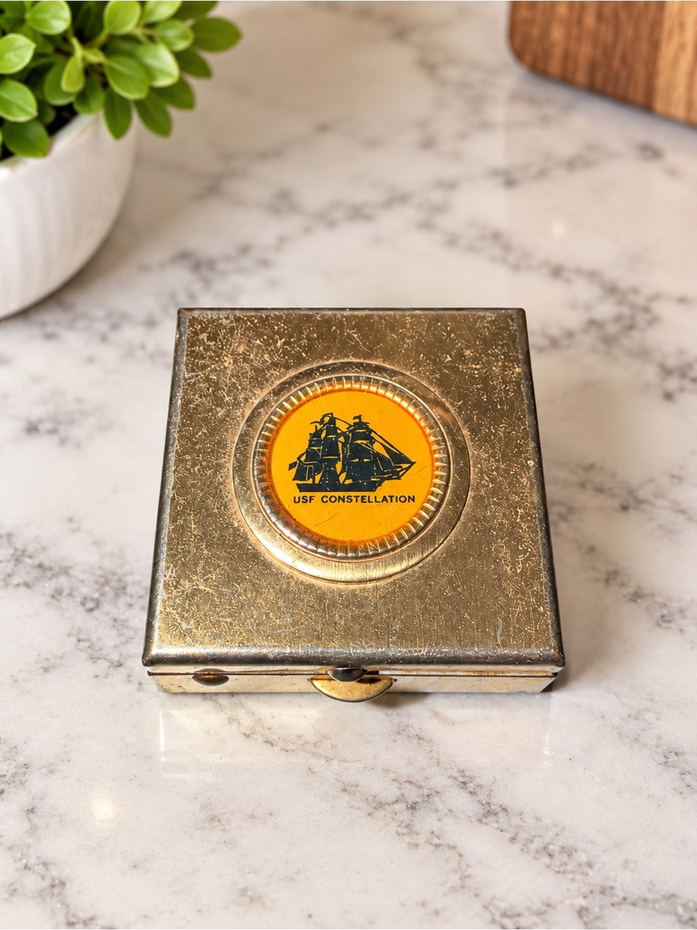 Vintage miniature USF Constellation souvenir case / pill or rouge box